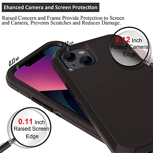 Compatible with iPhone 13 6.1 inch Case,with Screen Protectors,Heavy Duty Rugged Shockproof Full Body Protection Kickstand Case with Belt Clip Holster for iPhone 13 Phone (Black) - color: Black