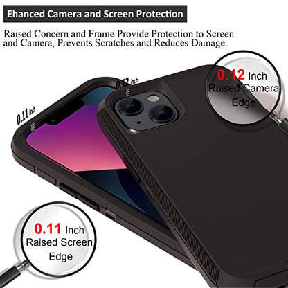 Compatible with iPhone 13 6.1 inch Case,with Screen Protectors,Heavy Duty Rugged Shockproof Full Body Protection Kickstand Case with Belt Clip Holster for iPhone 13 Phone (Black) - color: Black