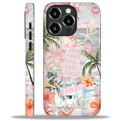 Case for iPhone 16 Pro Max, Cute Phone Case, Aloha Summer Collage | Hybrid 2-Layer Phone Cover，Military-Grade Protection Durable Shockproof Anti-Scratch Cases - color: Pink Aloha Summer Collage, size: Iphone 16 Pro Max