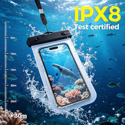 Waterproof Cell Phone Bag, White, 2 Pack | Waterproof Phone Pouch for 7" Phones, Touch Sensitive Clear Case, Lanyard, Beach Swimming - color: White