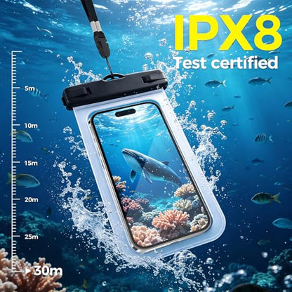 Waterproof Cell Phone Bag, White, 2 Pack | Waterproof Phone Pouch for 7" Phones, Touch Sensitive Clear Case, Lanyard, Beach Swimming - color: White