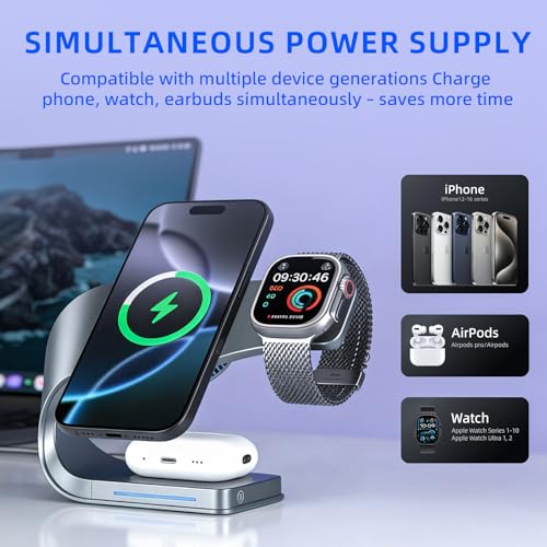 3 in 1 Wireless Charging Station with Cooling for iPhone, Watch & AirPods - color: Gray