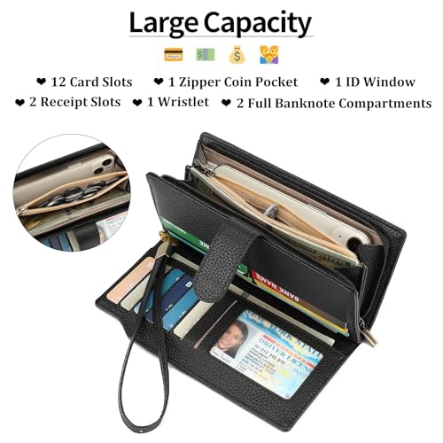 GAEKEAO Womens Wallets Large Capacity Leather Card Holder RFID Blocking Wristlet Clutch Long Travel Ladies Purse - color: Z01-Blue