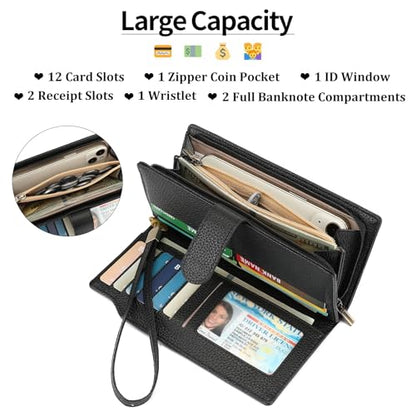 GAEKEAO Womens Wallets Large Capacity Leather Card Holder RFID Blocking Wristlet Clutch Long Travel Ladies Purse - color: Z01-Blue
