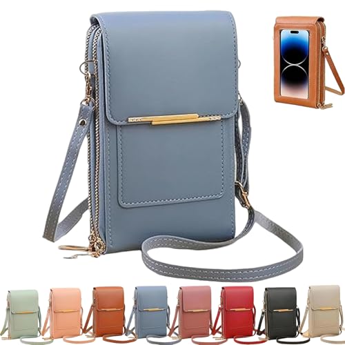 Touchscreen Phone Crossbody Bag, Women's Touch Screen Mobile Phone Messenger bag, Anti Theft Leather Bag - color: Blue