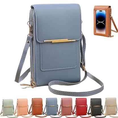Touchscreen Phone Crossbody Bag, Women's Touch Screen Mobile Phone Messenger bag, Anti Theft Leather Bag - color: Blue