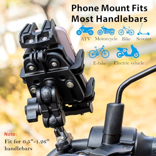EMERK Motorcycle Phone Mount - Anti-Shake Phone Holder with Vibration Dampener Fits 4.7''-7.2'' Smartphones, Adjustable Heavy-Duty Handlebar Mount for Bike Bicycle Scooter ATV (0.5''-1.3'' Handlebars)