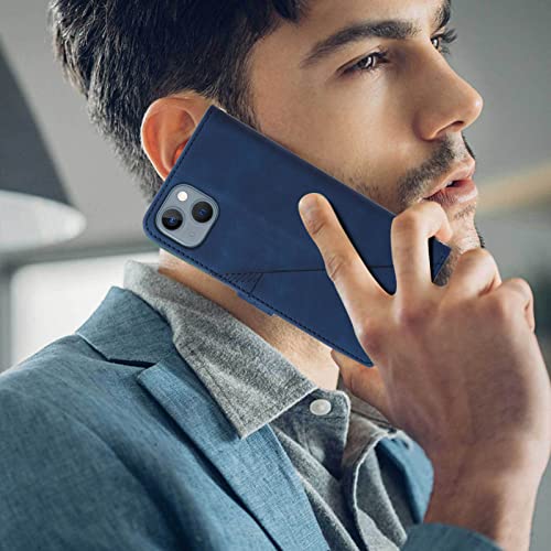 Wallet Case with Wrist Strap for iPhone 13/14 (Blue) | Card Holder Slots, PU Leather, TPU Interior Protective, Stand, Folio Flip Cases Cover, 13/14 Phone 6.1 inch - color: Blue