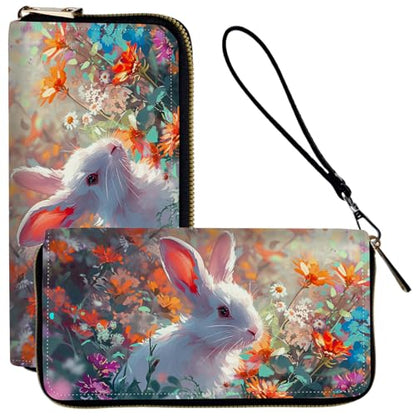 Ladies Wallet,Clutch Purses for Women Wallets Leather Credit Card Holder for Women Wristlet Slim Small Cute with Zipper,Thin RFID Blocking with Wrist Strap,Cute Bunny - color: Cute Bunny