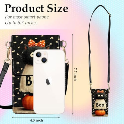 Small Crossbody Bags for Women Touchscreen Cell Phone Bag Cross Body Purses with adjustable Strap,Gifts For Teenage Girls - color: Halloween Cat Ghost Pumpkin