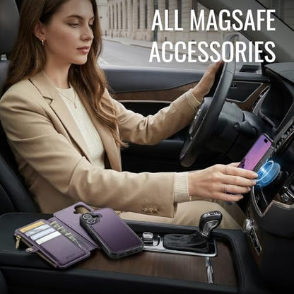 for iPhone 17 - Phone Case Wallet Magnetic Detachable, Purple - color: Deep Purple, size: iPhone 17