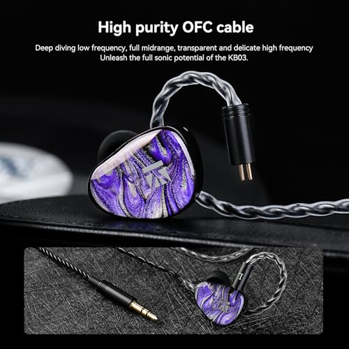KBEAR Alkaid KB03 in Ear Monitor Headphones, Wired Gaming Earbuds 1DD 1BA 1Bone Conduction Hybrid IEM Earphones, Beryllium-Coated Dynamic, 3D Printed Resin Cavity in Ear Monitor for Musician, Purple - color: Purple