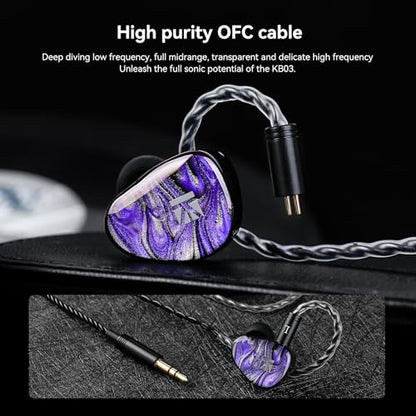 KBEAR Alkaid KB03 in Ear Monitor Headphones, Wired Gaming Earbuds 1DD 1BA 1Bone Conduction Hybrid IEM Earphones, Beryllium-Coated Dynamic, 3D Printed Resin Cavity in Ear Monitor for Musician, Purple - color: Purple
