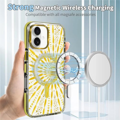 VisEnt Clear Case for iPhone 16 Plus, Magnetic Phone Case, Transparent Slim Cover, Military Grade Protection, Shockproof, Anti-Yellowing, Scratch Resistant, Folk Gold Sun - color: Folk Gold Sun, size: Iphone 16 Plus