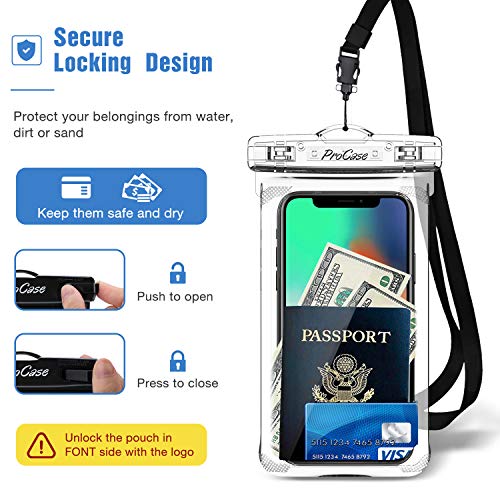 ProCase 2 Pack Waterproof Phone Pouch, Underwater Phone Case Up to 7", Dry Bag for iPhone 17 Air 16 15 14 13 Pro Plus Max, Galaxy S24 S23 S22 Ultra Pixel, Beach Essentials -Clear - color: Clear