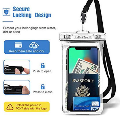 ProCase 2 Pack Waterproof Phone Pouch, Underwater Phone Case Up to 7", Dry Bag for iPhone 17 Air 16 15 14 13 Pro Plus Max, Galaxy S24 S23 S22 Ultra Pixel, Beach Essentials -Clear - color: Clear