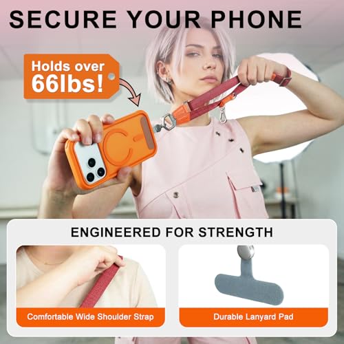 Phone Lanyard Crossbody, Adjustable Ergonomic Shoulder Phone Strap - color: Red