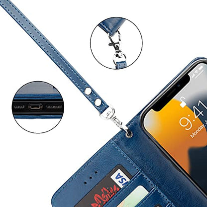 Bocasal Detachable Wallet Case Card Holder for iPhone 13 Pro Max Blue | RFID Blocking Kickstand Card Slots Holder PU Leather Magnetic Shockproof Wrist Strap Removable Flip Protective Cover 6.7 inch - color: Blue