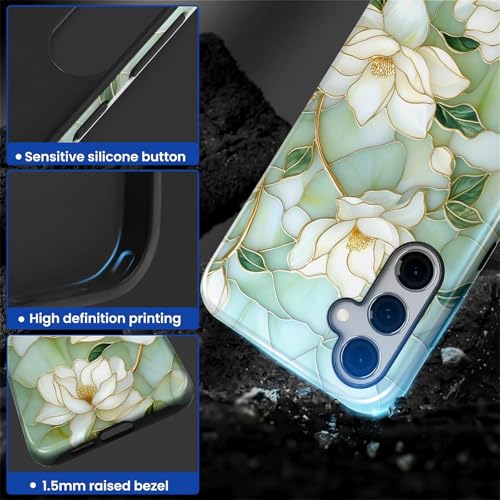 Case Compatible with Samsung Galaxy S23 FE, Hybrid 2-Layer Hard Shell Protection Case, Shockproof Protective Tough Phone Cover, Blooming Cyan Flowers - color: Blooming Cyan Flowers, size: Samsung Galaxy S23 FE