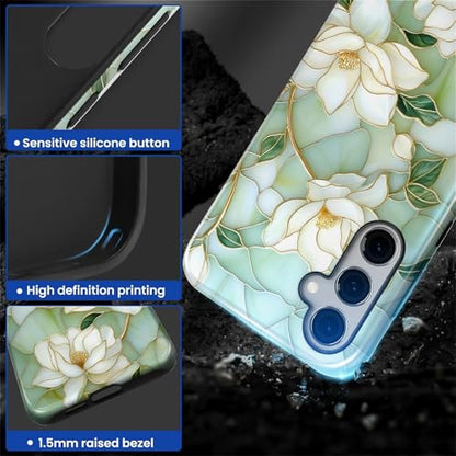 Case Compatible with Samsung Galaxy S24, Hybrid 2-Layer Hard Shell Protection Case, Shockproof Protective Tough Phone Cover, Blooming Cyan Flowers - color: Blooming Cyan Flowers, size: Samsung Galaxy S24