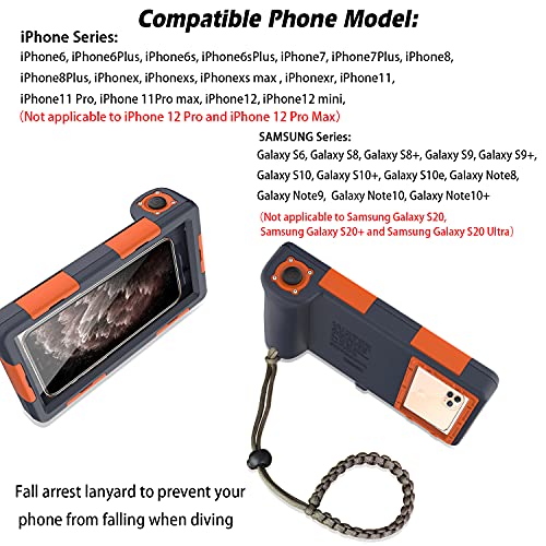 Willbox Professional [15m/50ft] Diving Surfing Swimming Snorkeling Photo Video Waterproof Protective Case Underwater Housing for Galaxy and iPhone Series Smartphones with Lanyard (Orange)