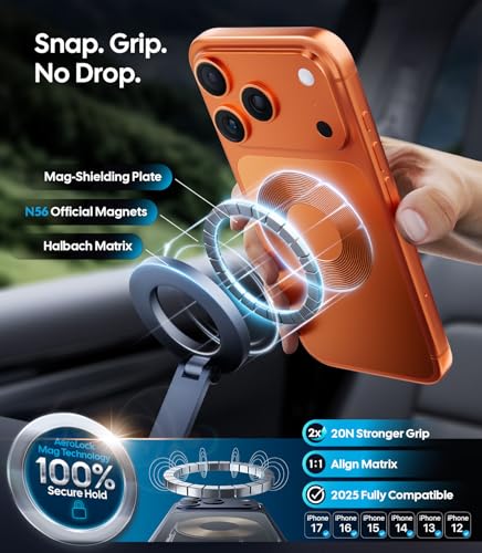 Wigoo Vacuum Magnetic Phone Holder for Car, MagSafe Car Mount, Black - color: Black