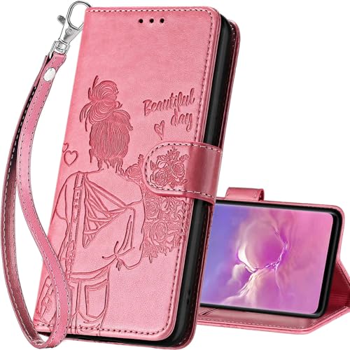 for Samsung Galaxy S10 Wallet case, Pink-Girl | 3 Card Holders, Kickstand, Shockproof TPU Shell, PU Leather, Magnetic Closure, Protective Flip Folio Cover, Women - color: 1