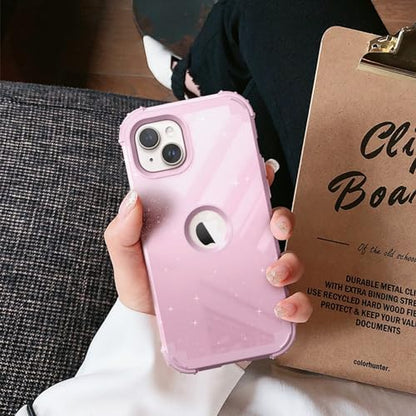 IDweel for iPhone 15 Case with Screen Protector,Luxury 3 in 1 Shockproof Slim Fit Hybrid Heavy Duty Protection Glitter Hard PC Cover Soft Silicone Sturdy Bumper Full Body Case,Glitter Pink - color: Glitter Pink
