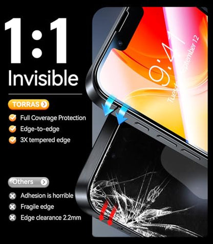 TORRAS Unbreakable for iPhone 17e/16e/14/13 Pro/13 Screen Protector [NO.1 Military-Grade] [12 FT Shatterproof] 9H+ Aerospace Tempered Glass 2 Pack - Touch Sensitivity, Full Coverage, 6.1 inch - size: iPhone 17e/16e/14/13 Pro/13 (6.1 inch)