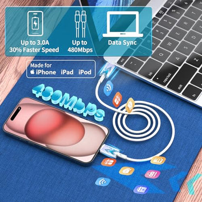 Apple MFi Certified iPhone 17 16 Charger Cable, 3Pack 6FT 100W USB C Cord