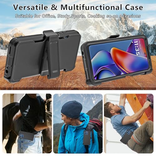 for Motorola Moto G 2026/2025 Case: for Moto G Play 2026 Case with Belt Clip Holster, Heavy Duty 3-Layer Military Grade Rugged Full Body Protection Cover (Black) - color: Black