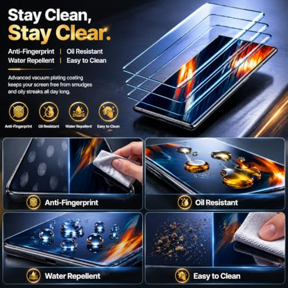 3 Pack Screen Protector for Samsung Galaxy S23 Ultra Tempered Glass, 9H Hardness HD Clear Anti Scratch Full Edge Coverage Fingerprint Unlock Compatible Ultra Thin Protective Shield Film Guard