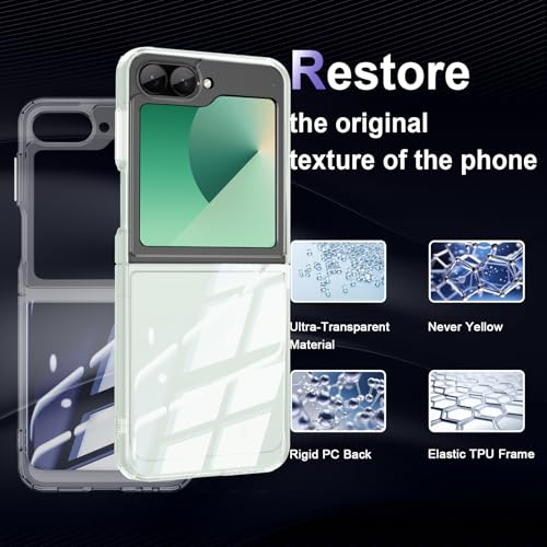 Case for Samsung Galaxy Z Flip 6, Military Grade Drop Protection Clear Phone Case, Yellowing Resistant, Anti-Scratch Hard PC Back, Shockproof Hard Ultra-Thin Protective Cover, Transparent - size: Samsung Galaxy Z Flip6