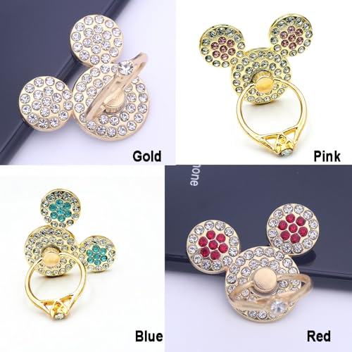 4 Pack Crystal Anime Finger Ring Holder Sparkly Rhinestone Mouse Phone Ring Grips, 360℃ Rotatable Self-Adhesive Decal Stickers Premium Gold Cell Phone Grip Adorable Bear Finger Ring Holder