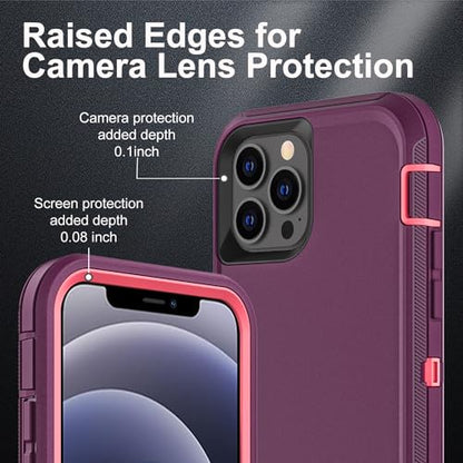 YKHJKLEC for iPhone 12/12 Pro Case, Military Grade 3 in 1 Heavy Duty Shockproof/Drop Proof/Dust Proof with 2Pcs Tempered Glass Screen Protector (Purple/Pink) - color: Purple/Pink