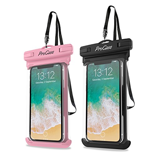 ProCase 2 Pack Waterproof Phone Pouch, Underwater Phone Case Up to 7", Dry Bag for iPhone 17 Air 16 15 14 13 Pro Plus Max, Galaxy S24 S23 S22 Ultra Pixel, Beach Essentials -Pink & Black | Underwater Dry Bag for iPhone 17 16 15 14, Galaxy S24 S23 S22, Case