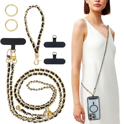 Phone Chain Crossbody,Adjustable Anti-Theft Cell Phone Lanyard Crossbody - color: Gold&black