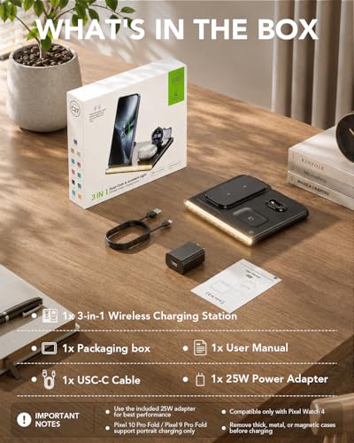 3 in 1 Wireless Foldable Charging Station for Google Pixel Watch 5 4 - color: Black