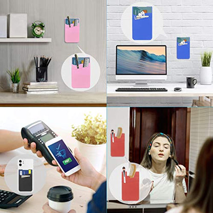 SS Card Holder for Back of Phone, Cell Phone Wallet Stick-on Credit Card Sleeve Pocket Silicone Pouch Compatible for iPhone, Samsung Galaxy and Most SamrtPhones 4 Pack - color: Black+White+Gray+Pink