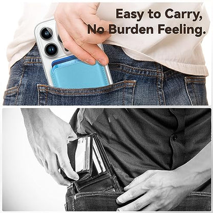 Magnetic Wallet Cell Phone Card Holder for Phone Case with Mag-Safe | Stronger Magnetic RFID Leather Phone Wallet Stick on Series of iPhone 17/16/15/14/13/12 and Pro/Promax, Lightblue - color: Light Blue, size: 1 Pack