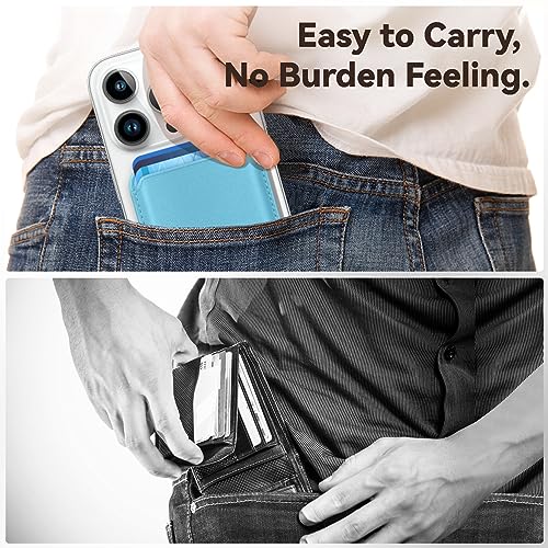 Magnetic Wallet Cell Phone Card Holder for Phone Case with Mag-Safe | Stronger Magnetic RFID Leather Phone Wallet Stick on Series of iPhone 17/16/15/14/13/12 and Pro/Promax, Lightblue - color: Light Blue, size: 1 Pack