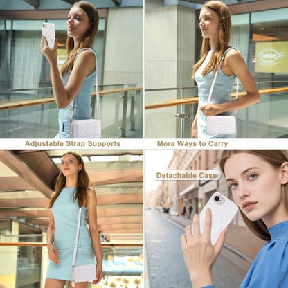 Harryshell Compatible with iPhone 16e / 17e Case Wallet Multi Zipper Detachable Removable Cover Purse with RFID Blocking Card Slots Holder Mirror Crossbody Strap (Compatible with Magsafe - White) - color: Compatible with Magsafe - White, size: iPhone 16e