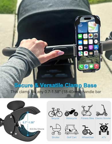 Stroller Phone Holder, [Secure Strap Protection] Phone Clamp Mount