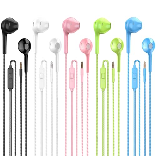 Jogteg Wired Earbuds, 5 Pack 3.5mm Stereo Headphones with Microphone - color: White