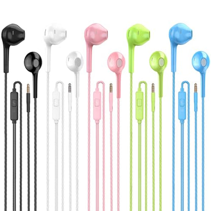 Jogteg Wired Earbuds, 5 Pack 3.5mm Stereo Headphones with Microphone - color: White