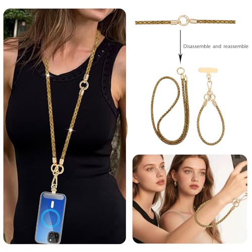 Crystal Phone Lanyard Crossbody Adjustable Rhinestone Anti-Theft Phone Strap Crossbody Cell Phone Neck Strap for Women - color: Gold