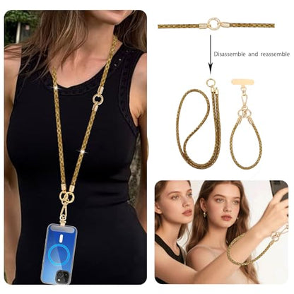 Crystal Phone Lanyard Crossbody Adjustable Rhinestone Anti-Theft Phone Strap Crossbody Cell Phone Neck Strap for Women - color: Gold