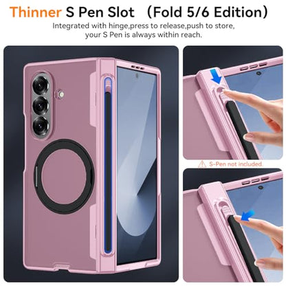 Upgraded 360° Spin Magnetic Invisible Ring Stand for Samsung Galaxy Z Fold 7 Case,[Compatible with MagSafe][S Pen Holder][Hinge Protection][Screen Protector],Shockproof Full Body Phone Cover - color: Pink -1