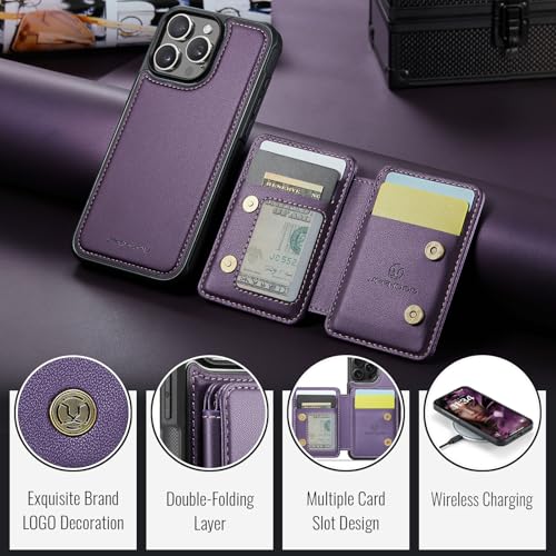 Wallet Case for iPhone 16 Pro Max Compatible with MagSafe for Men Women, Detachable Magnetic Wallet Phone Case with Card Slot Holder RFID Blocking for iPhone 16 Pro Max 6.9 inch (Purple) - color: Purple