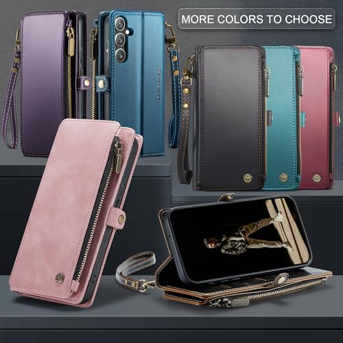 Defencase for Samsung Galaxy A16 5G Wallet Case with Card Holder, Wine Red | RFID Blocking, Zipper Pocket, Durable PU Leather, Wrist Strap, Fashion Snap Flip Phone Cases Cover with Stand for Women Men - color: Wine Red
